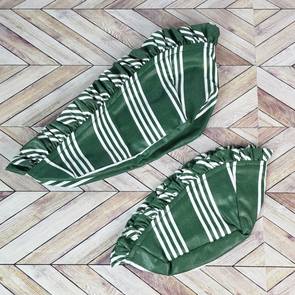 Lot 2 Longaberger Santa's Little Helper Green Stripe Fabric Liner for Basket
